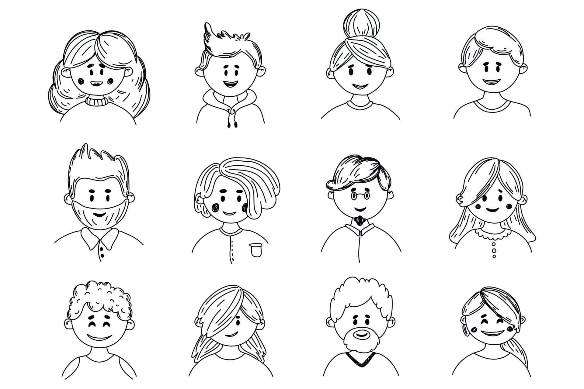 People doodle avatar set. Diversity old and young men and women. people with different hairstyles. Vector illustration in flat sketch style. Portraits icons set. 7076308 Vector Art at Vecteezy People doodle avatar set. Diversity old and young men and women. people with different hairstyles. Vector illustration in flat sketch style. Portraits icons set. 7076308 Vector Art at Vecteezy