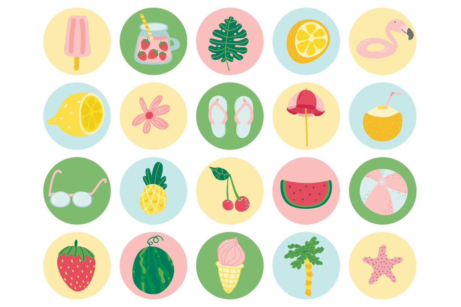 Travel and Vacation Flat Design Icon Set. Collection of tourism and vacation vector symbols in circle. Highlight bright temlate. Social media.