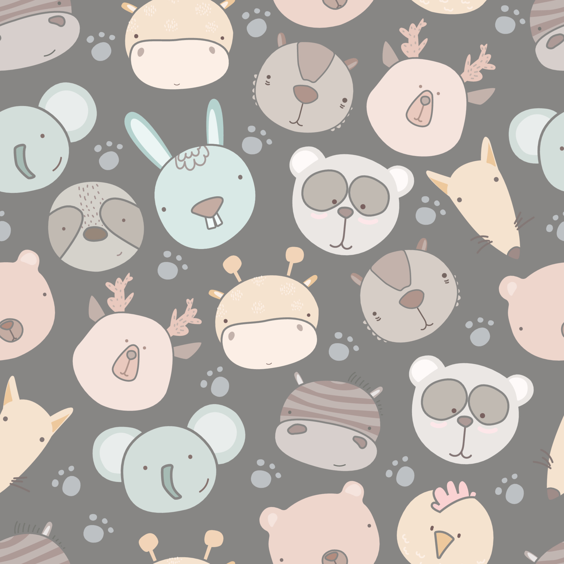 Baby seamless pattern with cute animals. Background with hand draw doodle  animals head. childish style great for fabric and textile, wallpapers,  backgrounds. 7076315 Vector Art at Vecteezy