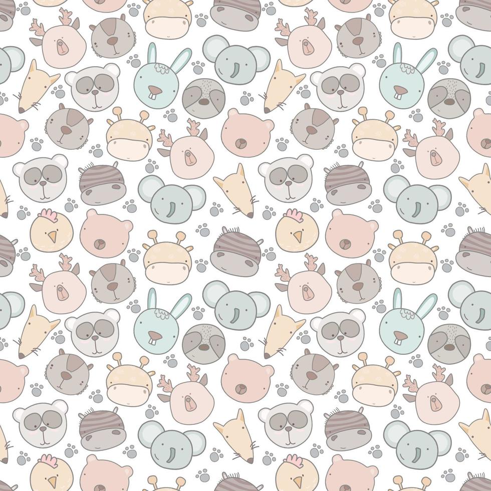 Baby seamless pattern with hand drawn animals. Seamless background with cute animals head.  childish style great for fabric and textile, wallpapers, backgrounds. vector
