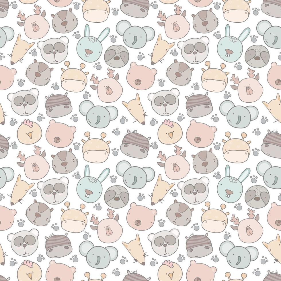 Baby seamless pattern with hand drawn animals. Seamless background with cute animals head.  childish style great for fabric and textile, wallpapers, backgrounds. vector