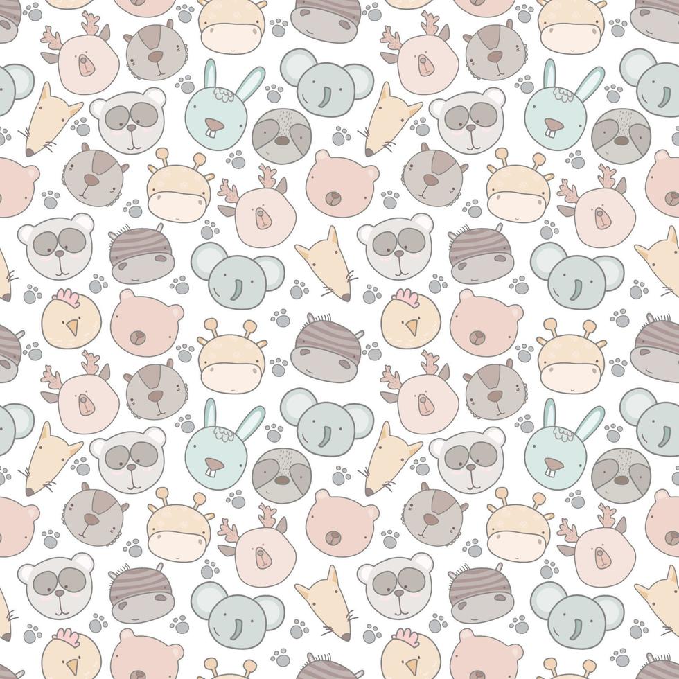 bebé de patrones sin fisuras con animales dibujados a mano. fondo transparente con cabeza de animales lindos. estilo infantil genial para telas y textiles, papeles pintados, fondos. vector