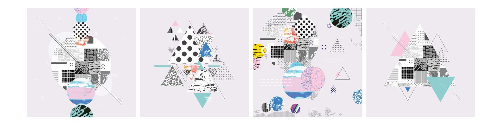 Different textures and shapes artistic vector illustration collage. Colorful abstract design, creative background for banner, brochure, card, invitation, flyer, placard, poster, report artwork