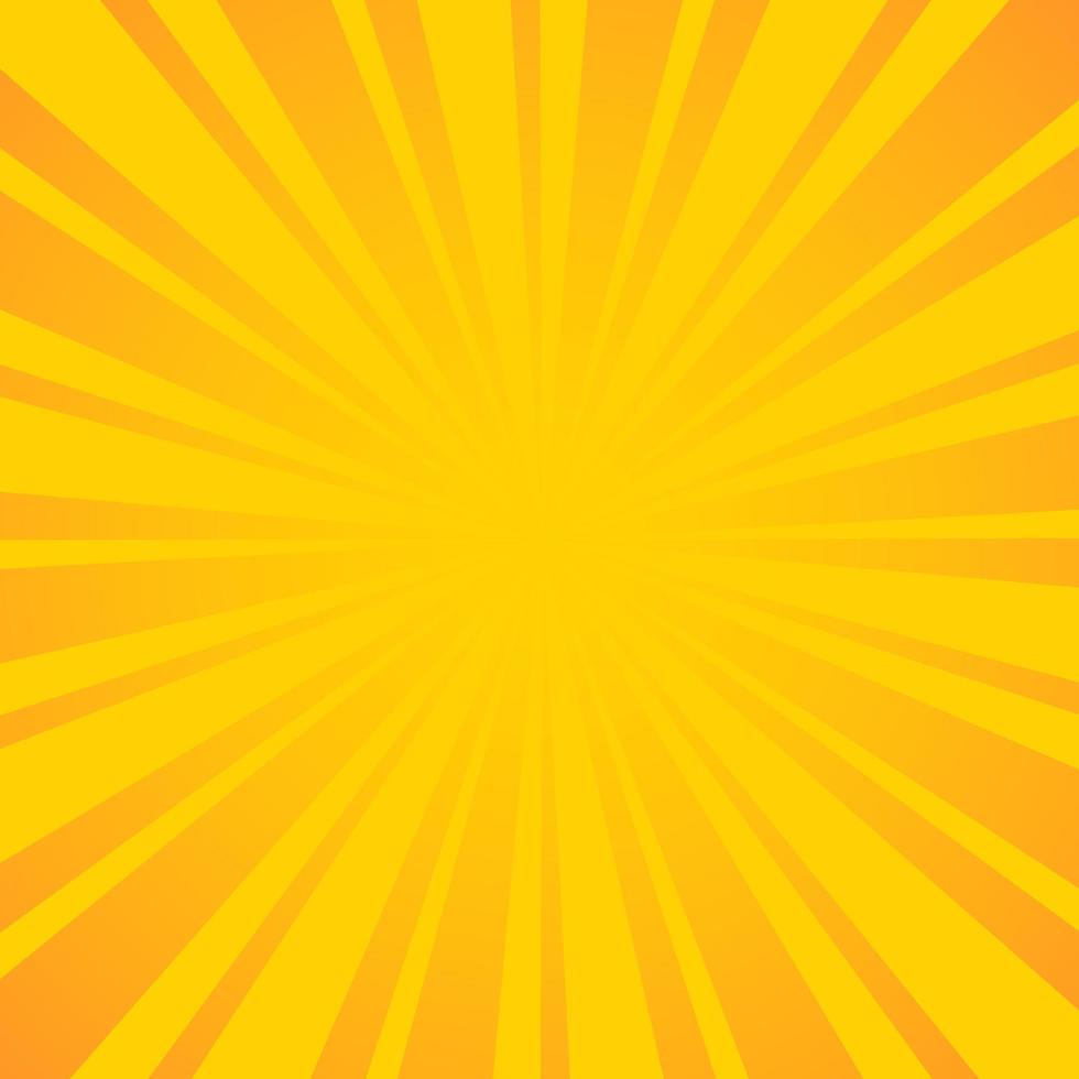 Background of orange sun rays. Bright flash of yellow light. Radial warm pattern with gradient. vector