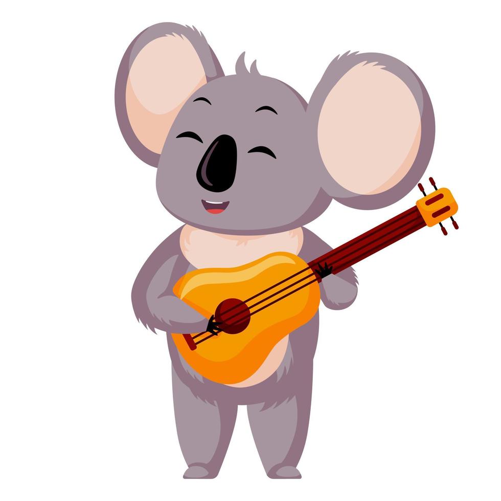 lindo juego de koala en guitarra aislado sobre fondo blanco. músico de personaje de dibujos animados. vector