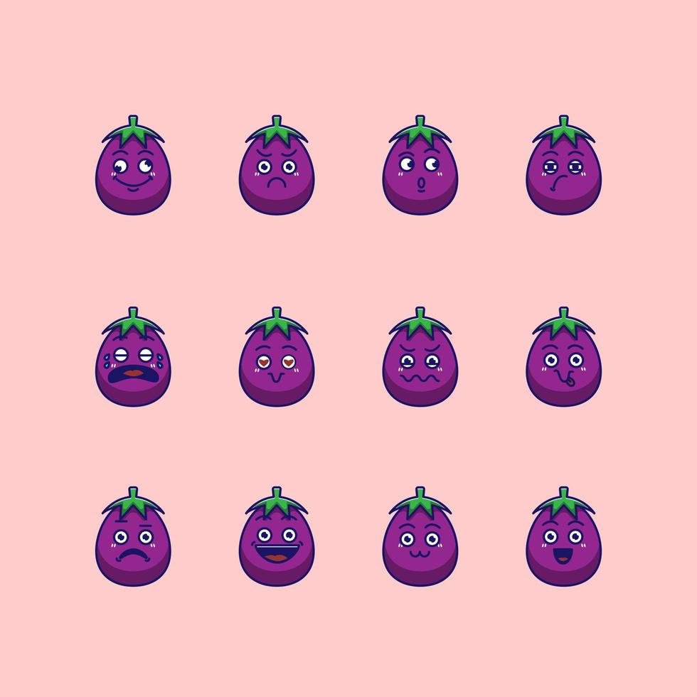 cute eggplant emoticon vector