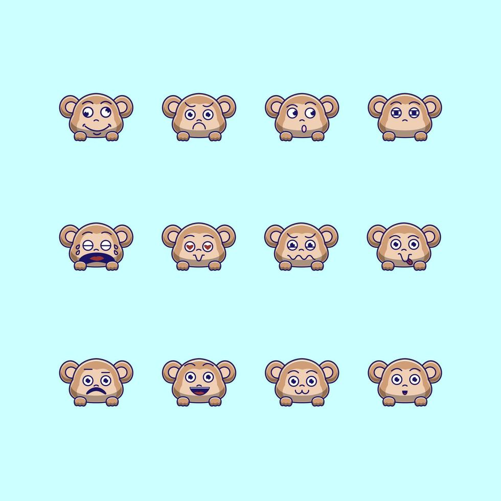 cute monkey emoticon emoji bundle vector