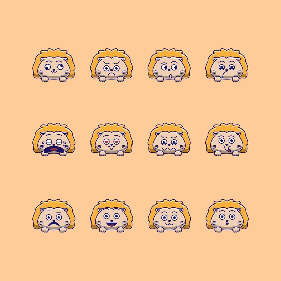 cute lion emoticon emoji bundle vector