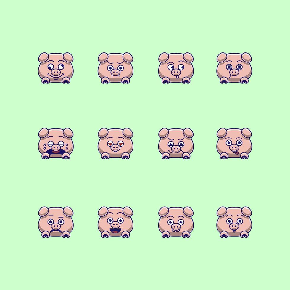 cute pig emoticon emoji bundle vector