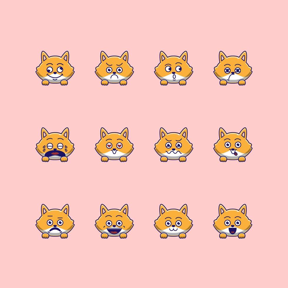 cute fox emoticon emoji bundle vector