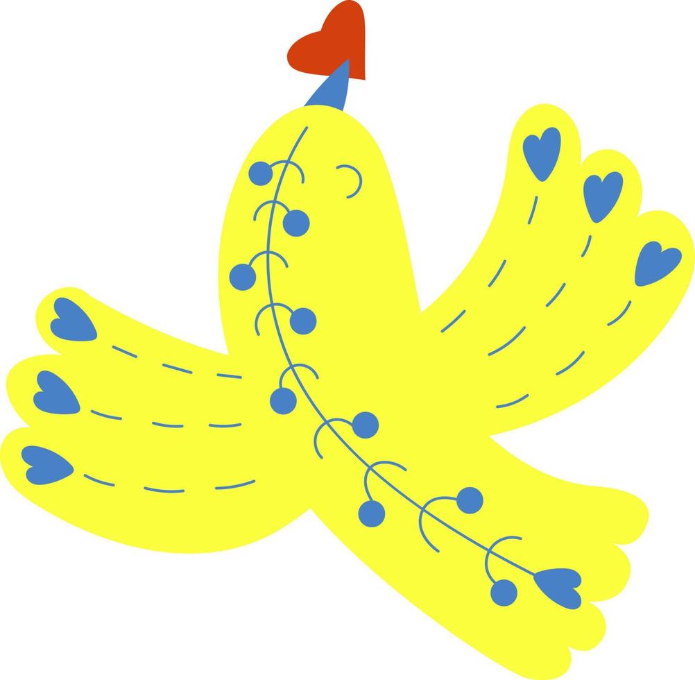 Decorative yellow-blue bird. Vector illustration. color of Ukrainian flag. Flying bird character for decor, design, decoration and print