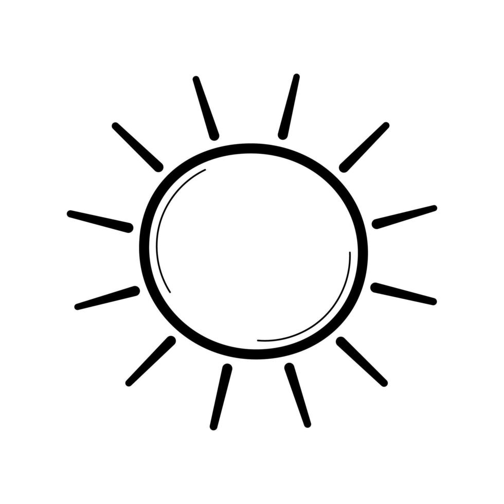 sol. icono de esbozo dibujado a mano. símbolo del clima soleado. ilustración vectorial aislada en estilo de línea de fideos. vector