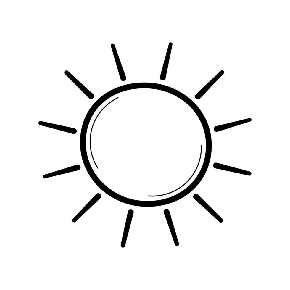 Sun. Hand drawn sketch icon. Symbol of the sunny weather. Isolated vector illustration in doodle line style.