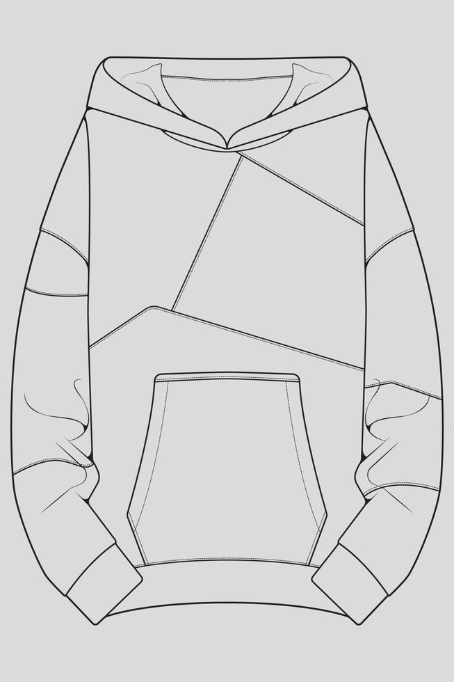 hoodie oversized outline drawing vector, hoodie oversized in a sketch style, trainers template outline, vector Illustration.