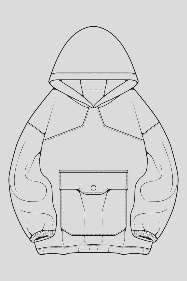 hoodie oversized outline drawing vector, hoodie oversized in a sketch style, trainers template outline, vector Illustration.