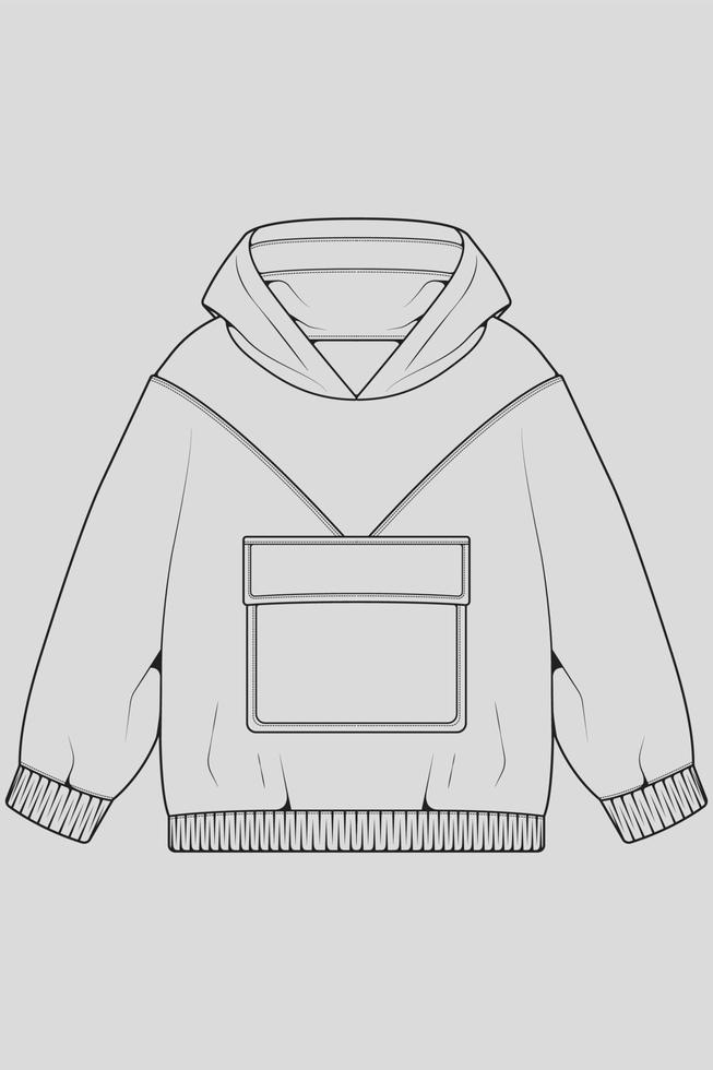 hoodie oversized outline drawing vector, hoodie oversized in a sketch style, trainers template outline, vector Illustration.