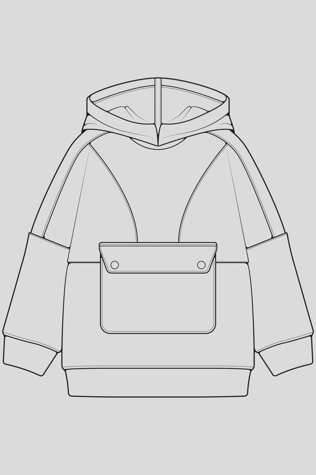 hoodie oversized outline drawing vector, hoodie oversized in a sketch style, trainers template outline, vector Illustration.