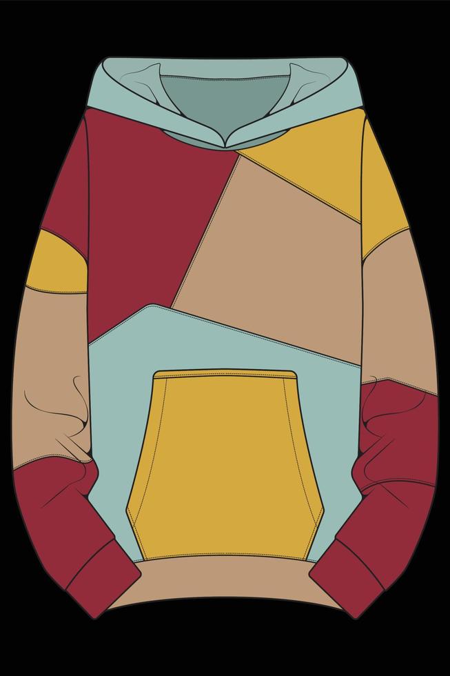 chaqueta con capucha de gran tamaño para colorear vector de dibujo, chaqueta con capucha de gran tamaño, chaqueta con capucha de plantilla de entrenadores, ilustración vectorial.