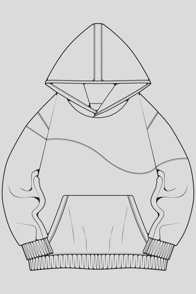 hoodie oversized outline drawing vector, hoodie oversized in a sketch style, trainers template outline, vector Illustration.