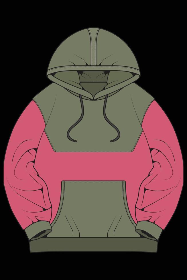 chaqueta con capucha de gran tamaño para colorear vector de dibujo, chaqueta con capucha de gran tamaño, chaqueta con capucha de plantilla de entrenadores, ilustración vectorial.