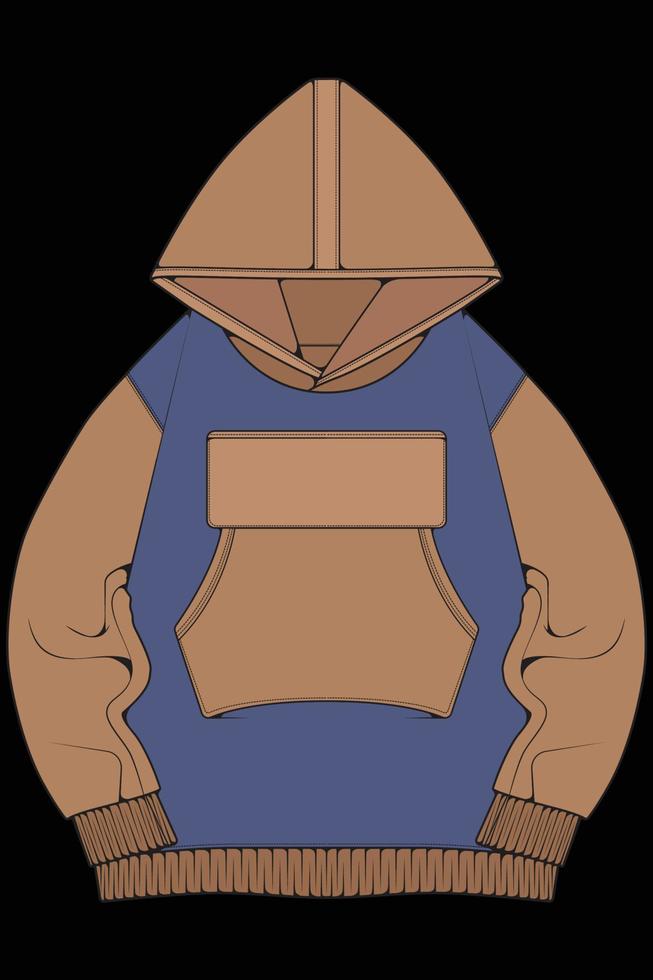 chaqueta con capucha de gran tamaño para colorear vector de dibujo, chaqueta con capucha de gran tamaño, chaqueta con capucha de plantilla de entrenadores, ilustración vectorial.