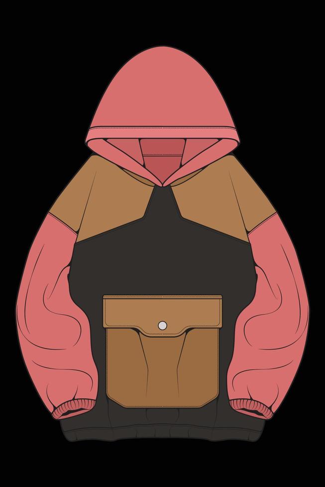 hoodie oversized jacket coloring drawing vector, hoodie jacket oversized, trainers template hoodie jacket, vector Illustration.