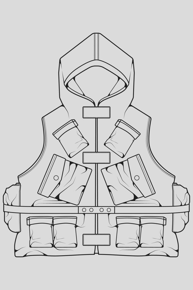 vector de dibujo de contorno de bolsa de chaleco de pecho, bolso de chaleco de pecho en un estilo de boceto, contorno de plantilla de entrenadores, ilustración vectorial.