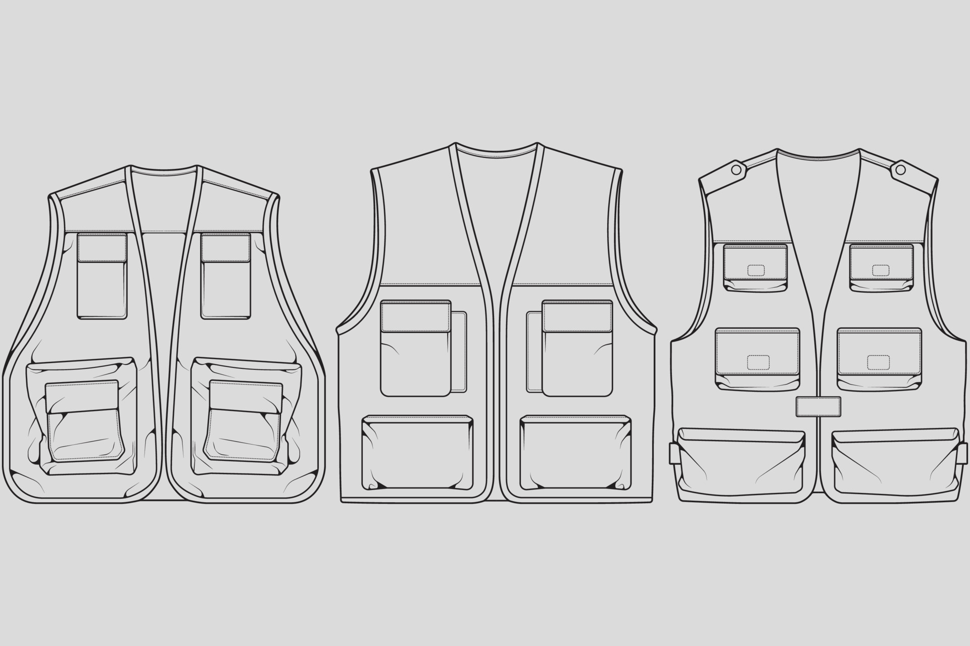 Set of chest vest bag outline drawing vector, chest vest bag in a ...