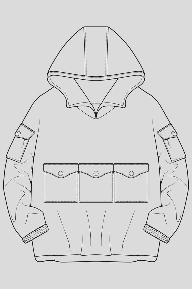 hoodie oversized outline drawing vector, hoodie oversized in a sketch style, trainers template outline, vector Illustration.