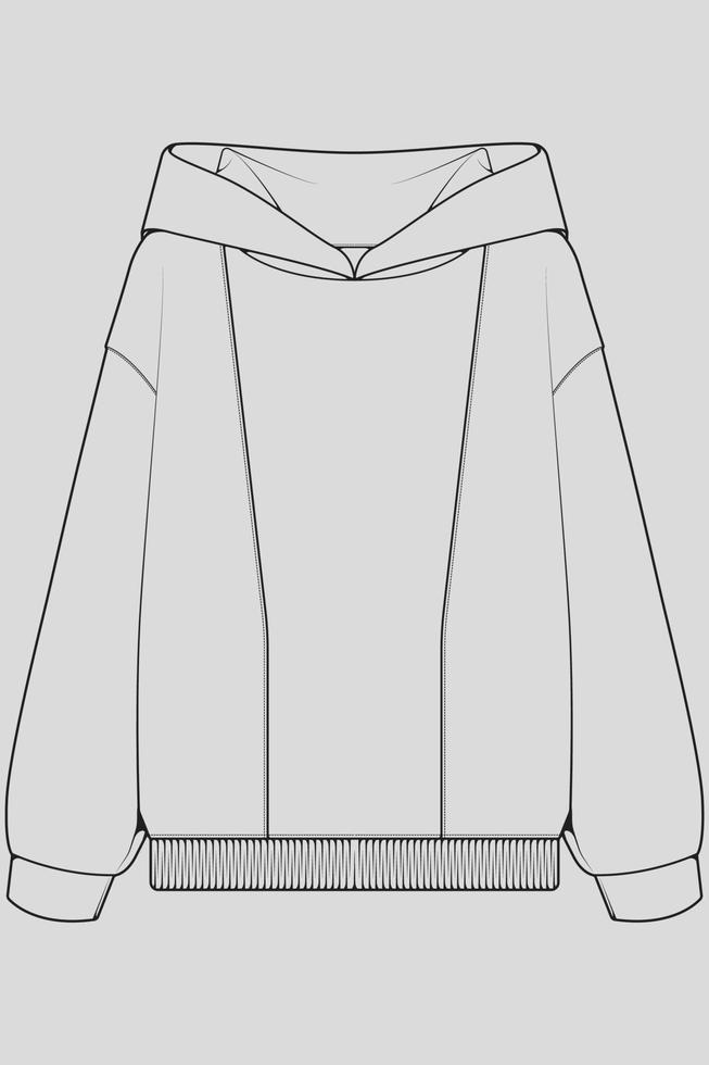 hoodie oversized outline drawing vector, hoodie oversized in a sketch style, trainers template outline, vector Illustration.