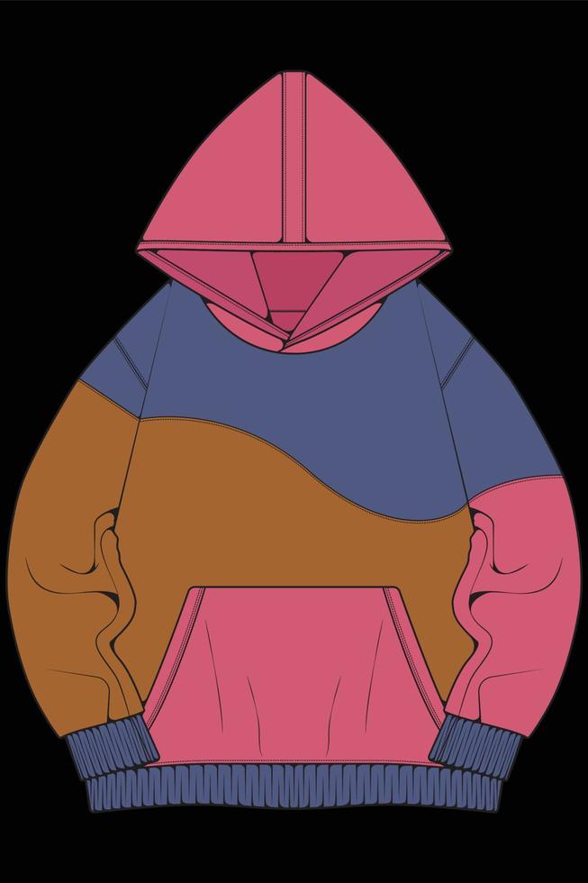 chaqueta con capucha de gran tamaño para colorear vector de dibujo, chaqueta con capucha de gran tamaño, chaqueta con capucha de plantilla de entrenadores, ilustración vectorial.