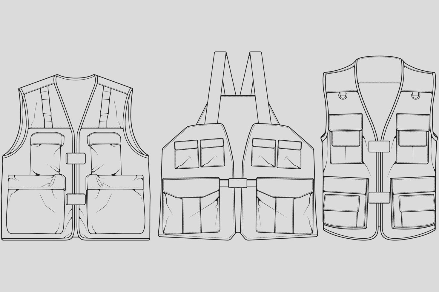 Set of chest vest bag outline drawing vector, chest vest bag in a sketch style, trainers template outline, vector Illustration.