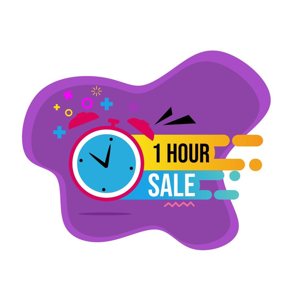 1 hour sale advertising badge sticker with clock icon. flat design vector