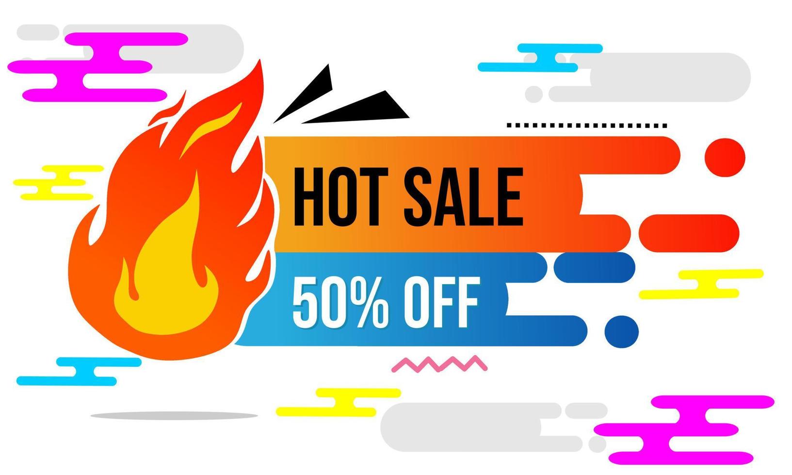 banner de venta caliente con icono de fuego. insignia publicitaria con diseño plano vector