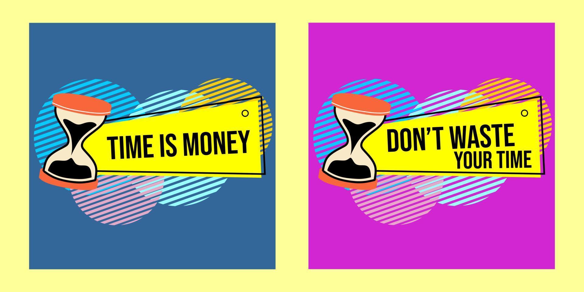 quote banner with hourglass icon and text time is money. vector