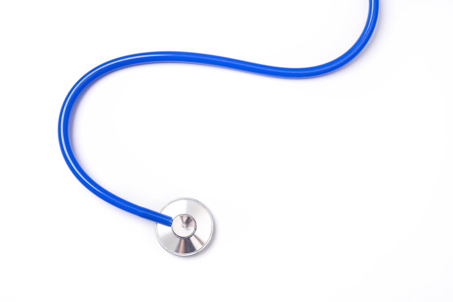 Blue stethoscope,object of doctor equipment,isolated on white background. Medical design concept,cut out,clipping path,top view,studio shot. photo