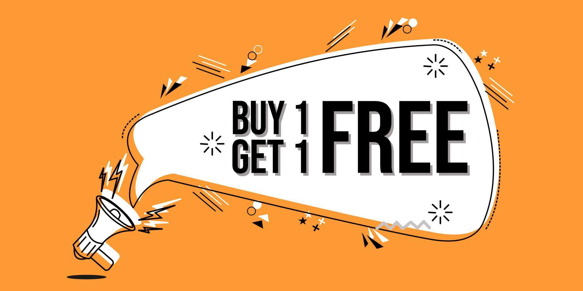 banner de anuncio de burbuja de voz con texto compre uno y llévese otro gratis. fondo cómico de color naranja vector