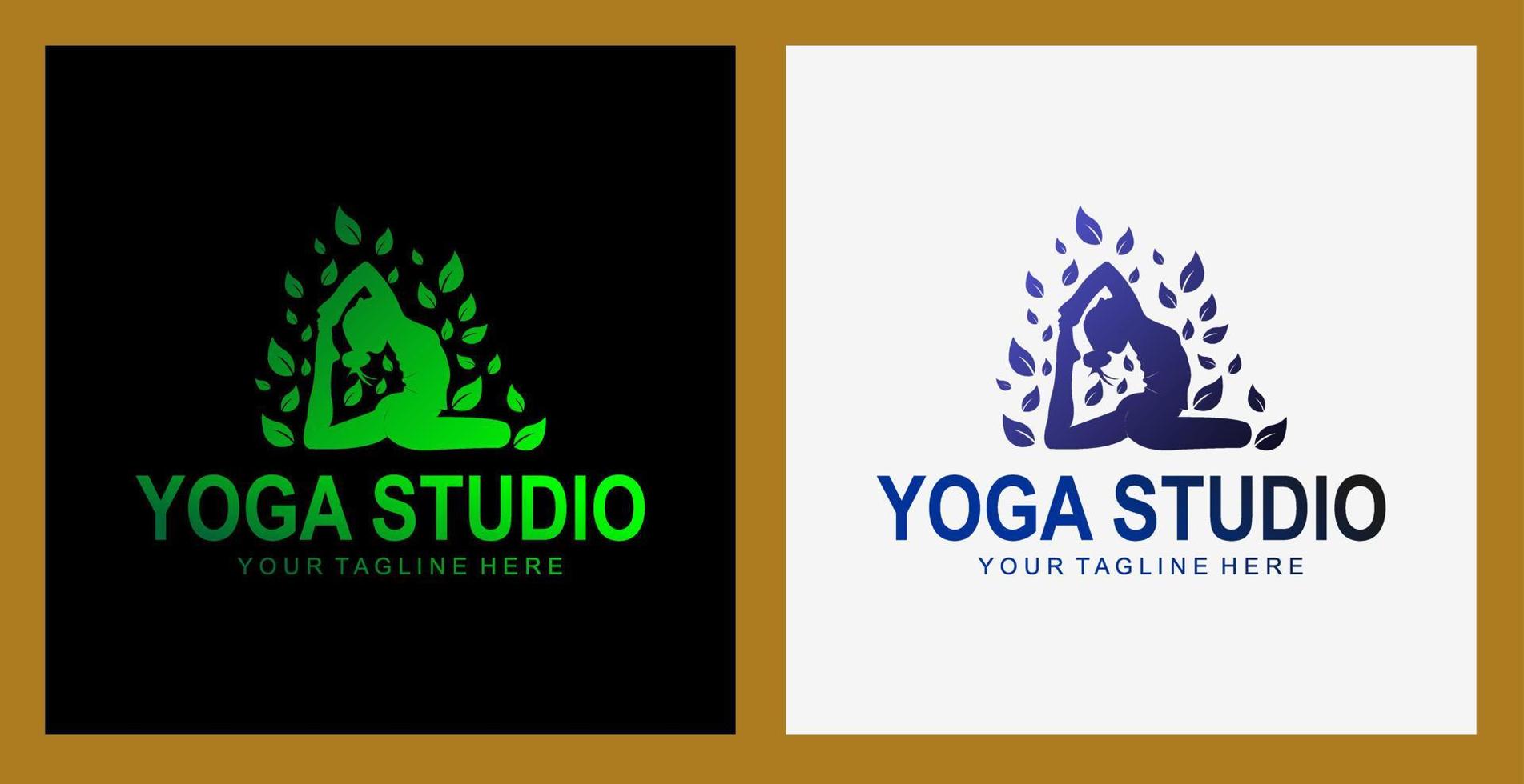 logo de yoga silueta de persona sentada con elementos de hojas voladoras. adecuado para mascota yoga vector