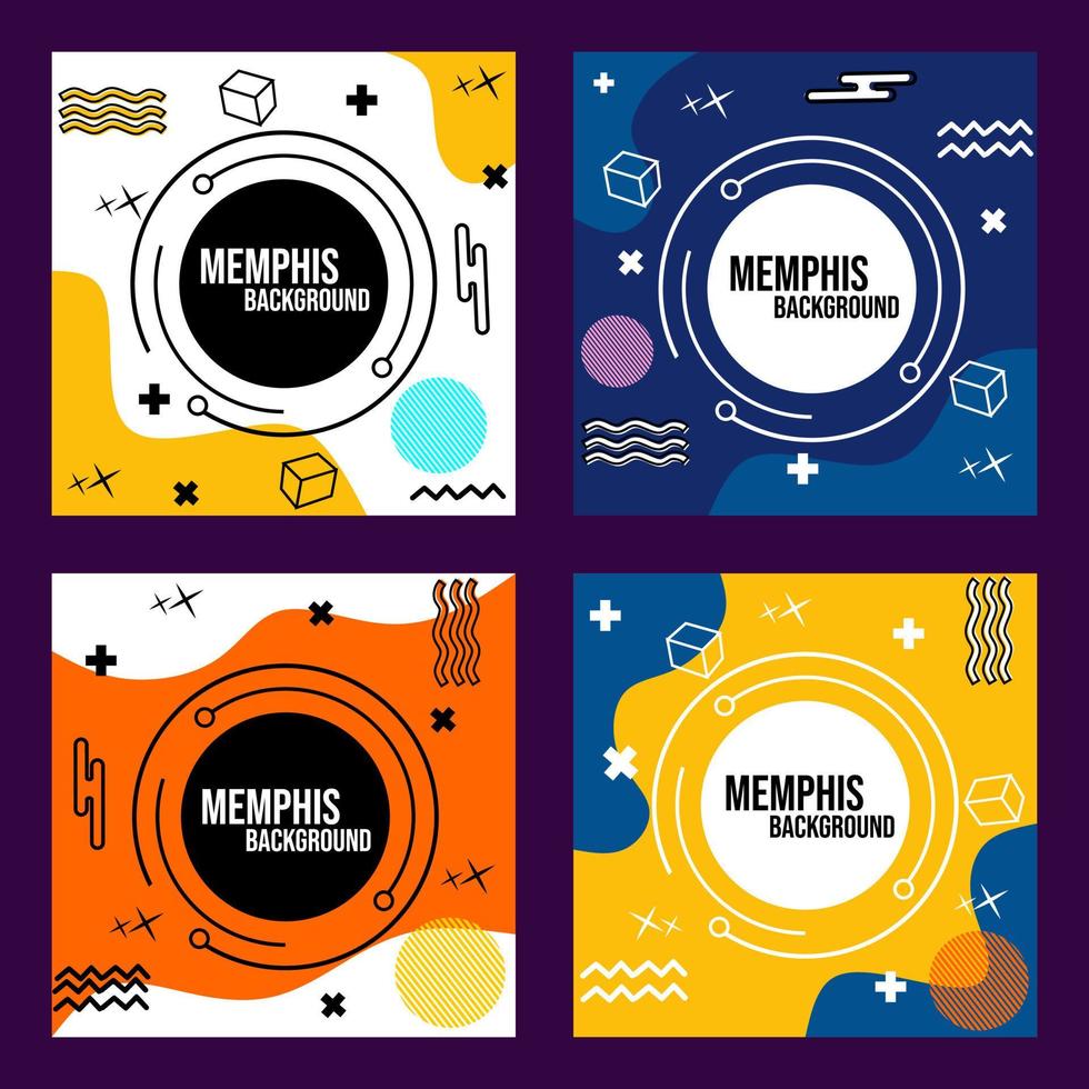 colorida colección de plantillas de redes sociales estilo memphis. utilizado para diseños de alimentación modernos y alegres vector