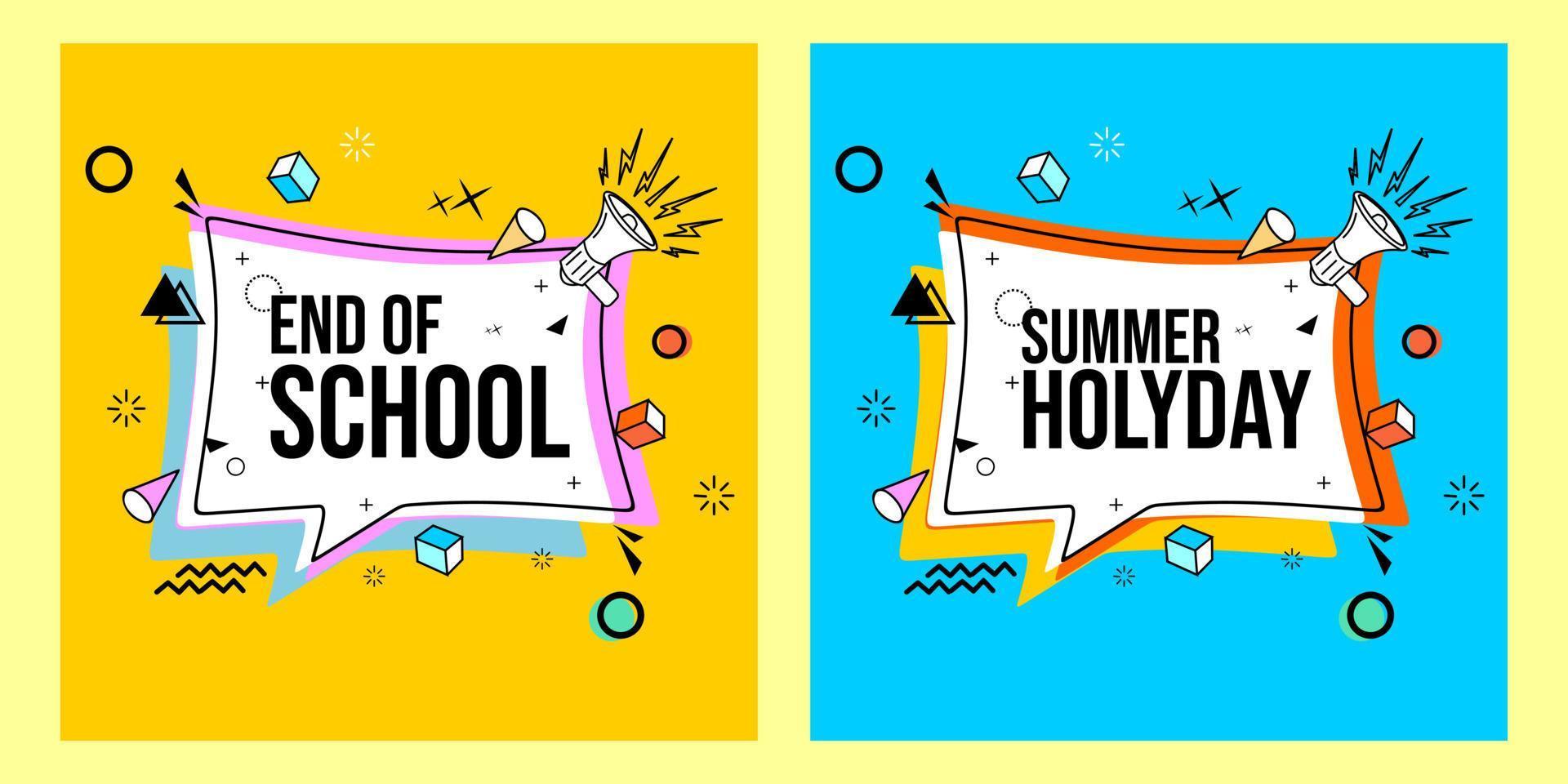 end of school banner in abstract memphis style, dynamic and cute elements, suitable for poster design vector