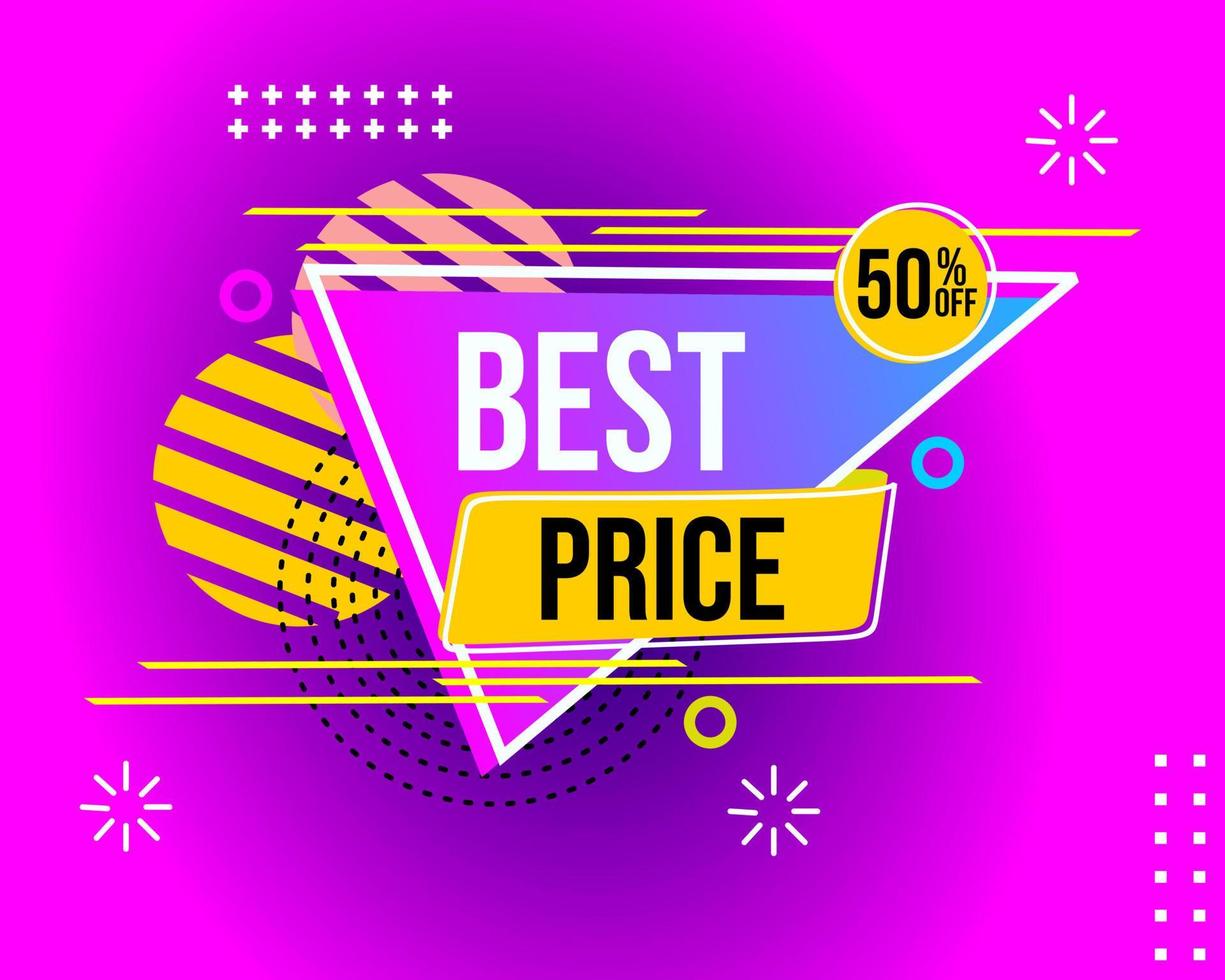 best price sticker for modern memphis style advertising badge on purple gradient background vector