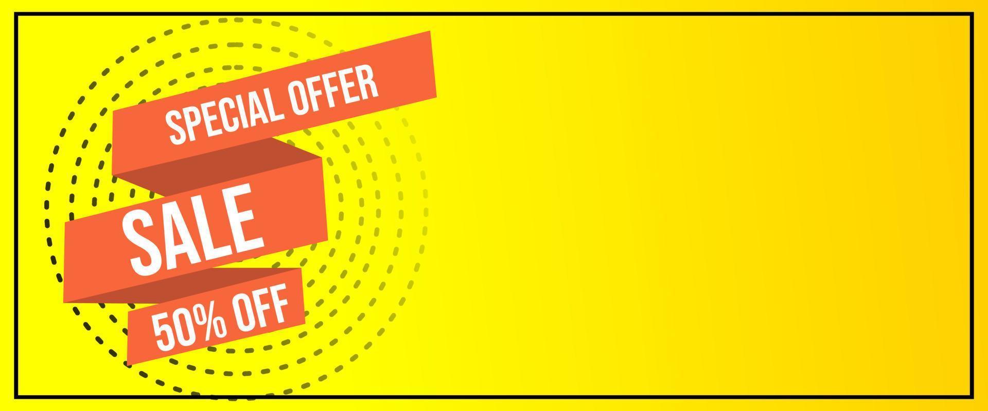 special offer ad banner design on yellow background and ribbon ornament. suitable for advertising banner design vector