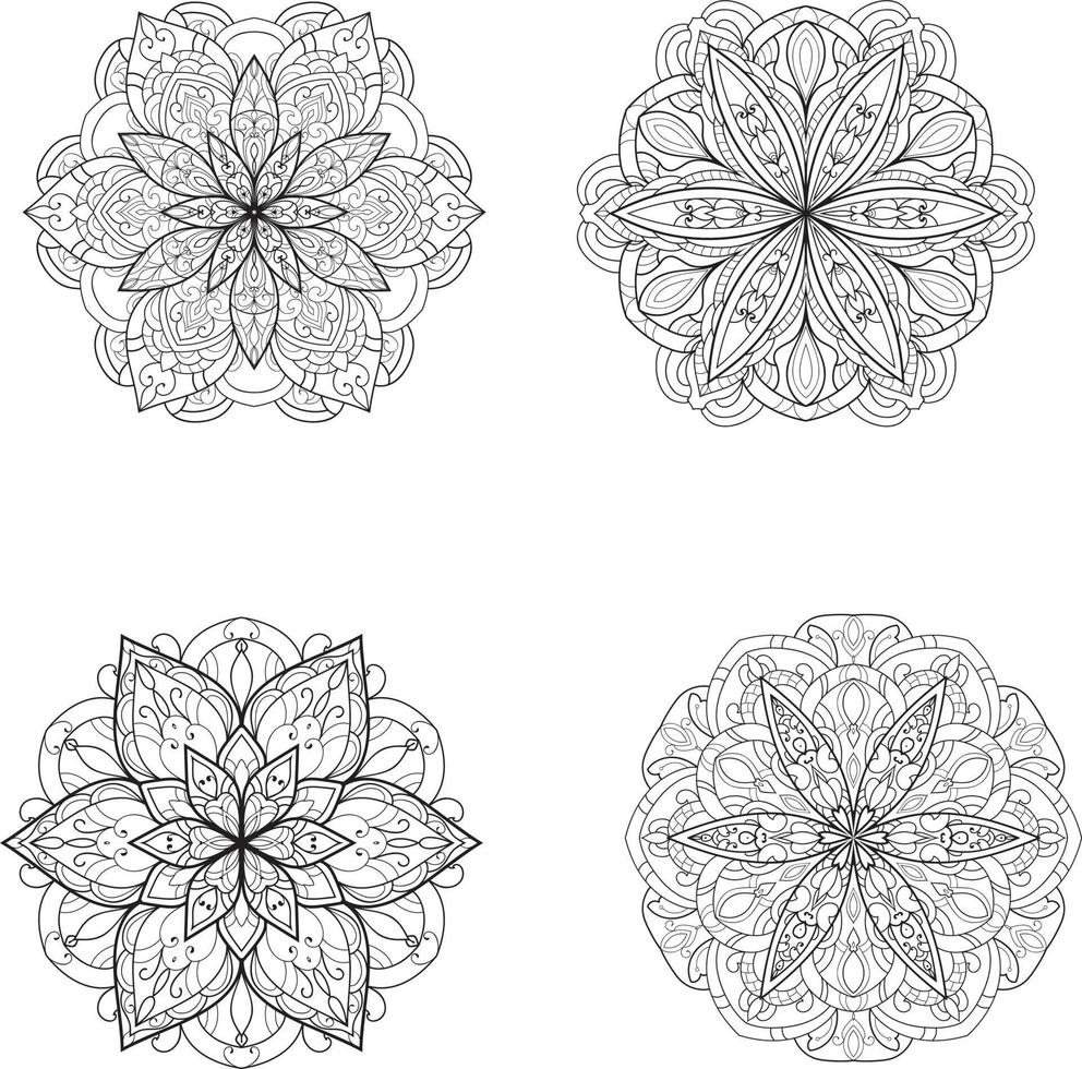 Black Outline Flower Mandala Set Free Vector