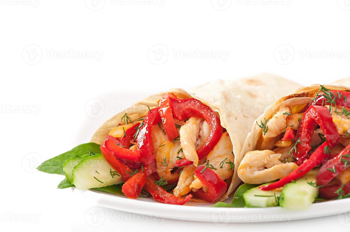 pita stuffed with chicken and peppers photo