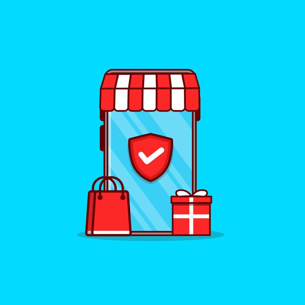 Shopping with phone flat design illustration vector