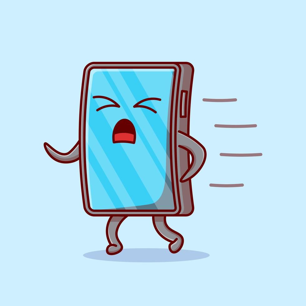 Phone mascot character running icon cartoon illustration vector