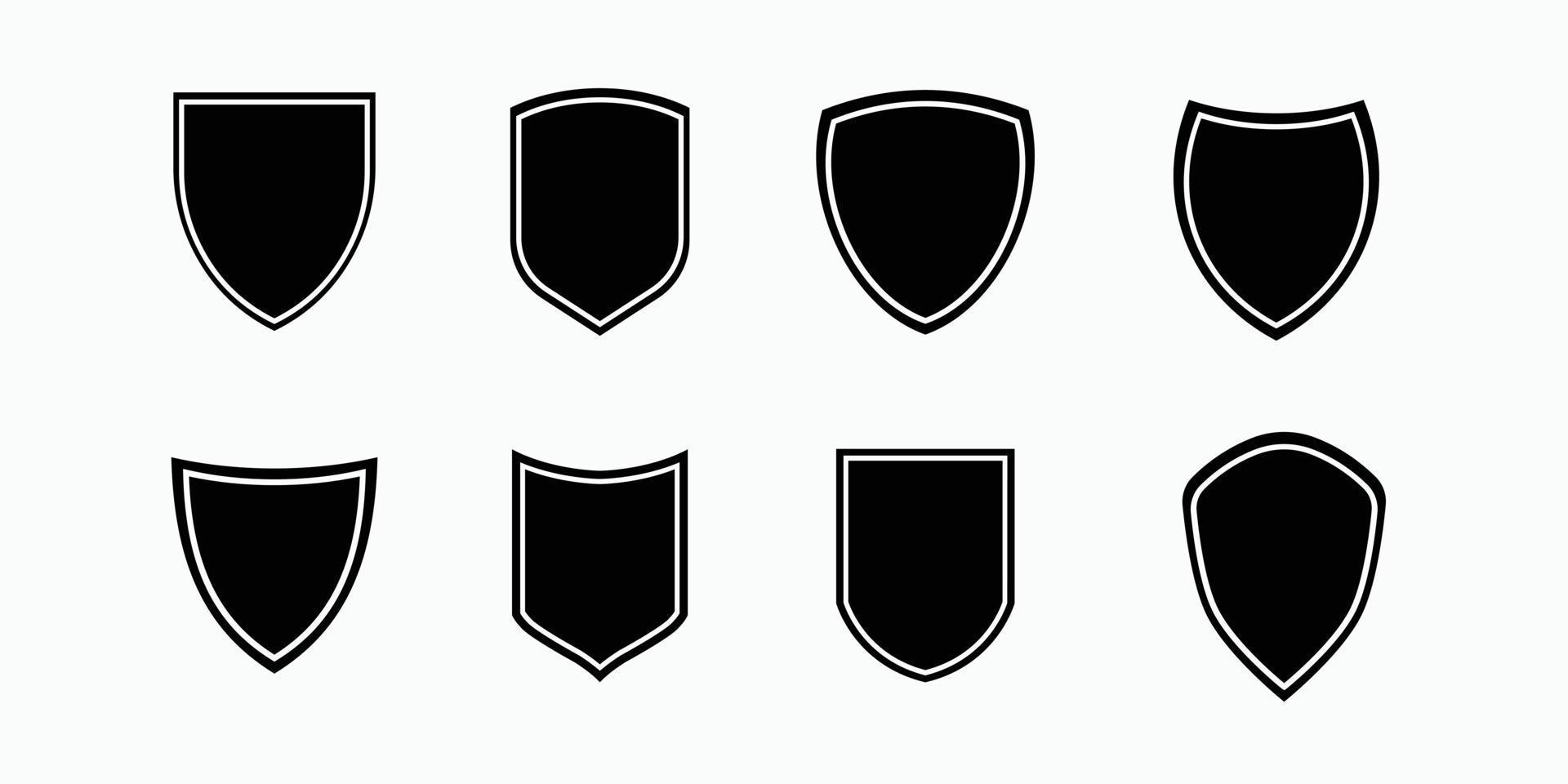 icono de escudo vectorial, escudos heráldicos, etiquetas negras, placas antiguas aisladas, formas de protección vector