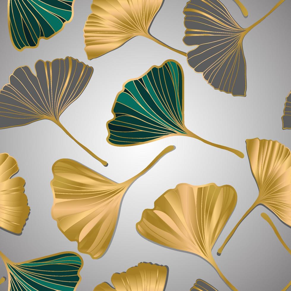 Vector banner of ginkgo biloba leaf. ink line art design. Ginkgo Biloba leaves. Seamless Pattern.