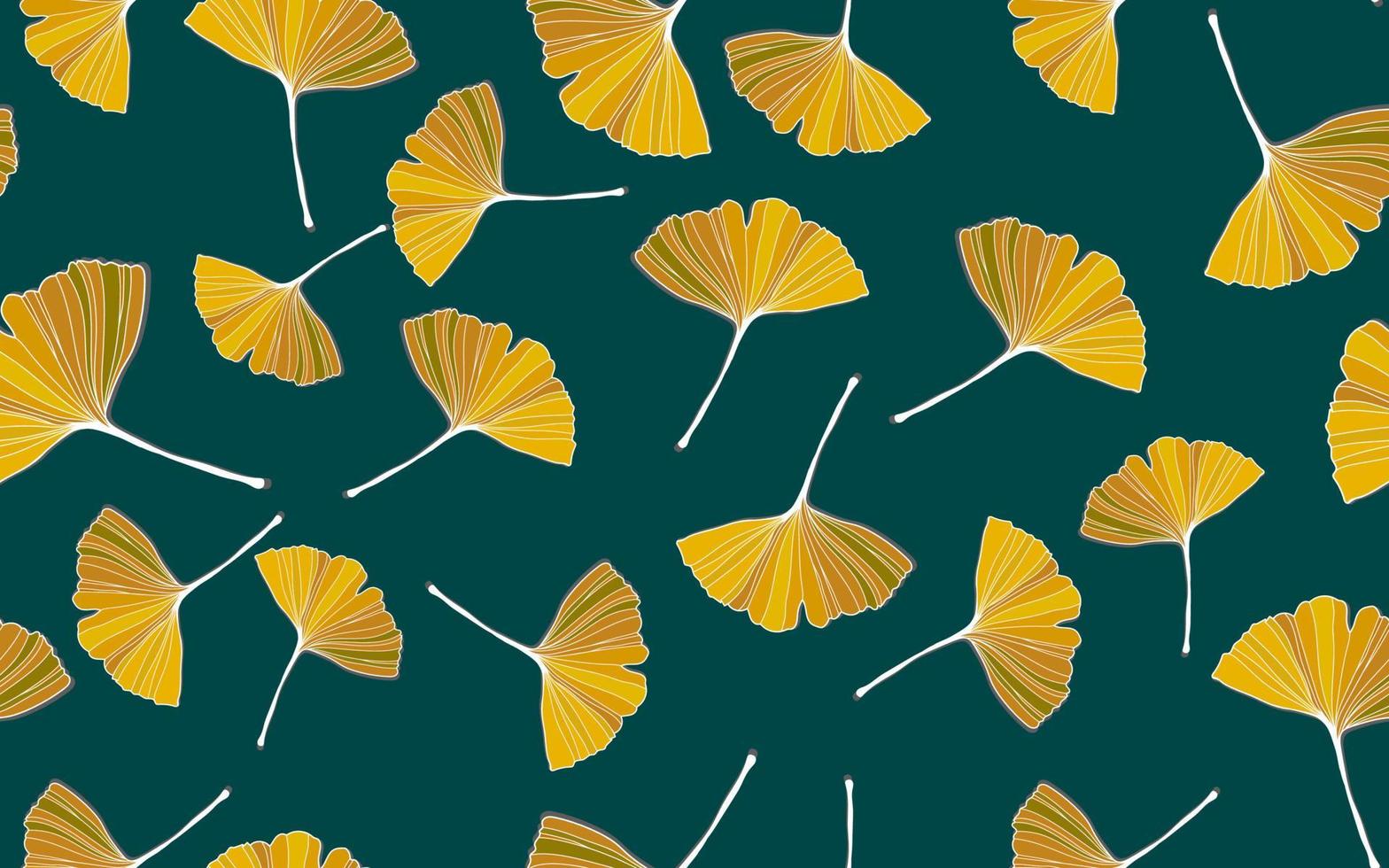 Vector banner of ginkgo biloba leaf. ink line art design. Ginkgo Biloba leaves. Seamless Pattern.