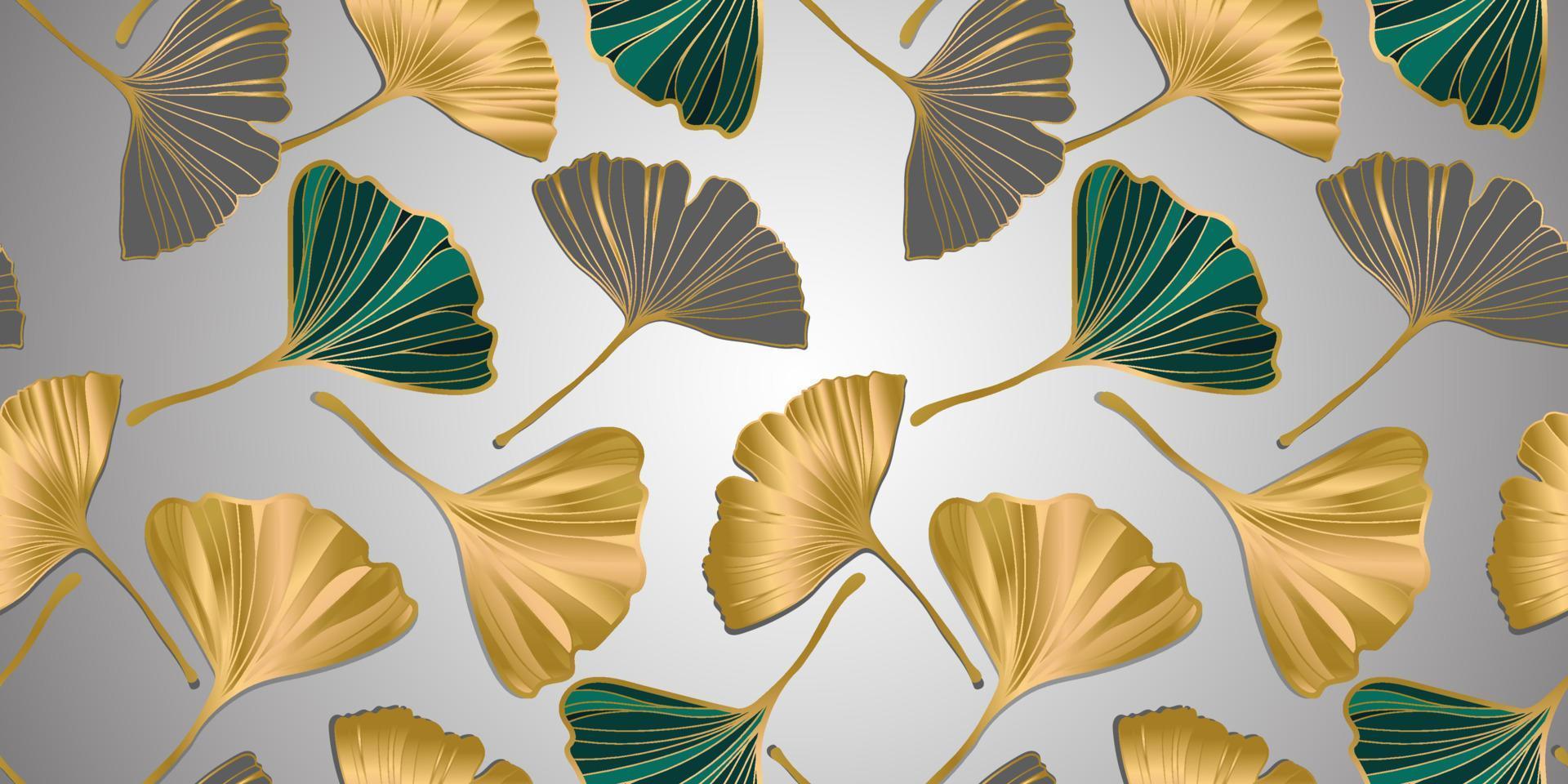 Vector banner of ginkgo biloba leaf. ink line art design. Ginkgo Biloba leaves. Seamless Pattern.